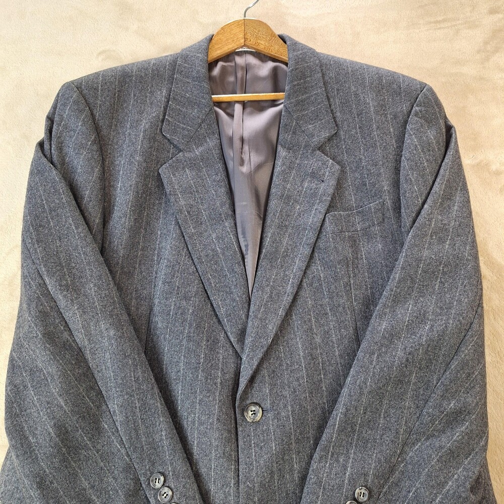 Vintage Hugo Boss Suit Jacket Mens 42 Gray Wool Cashmere Ventless Stripe Formal